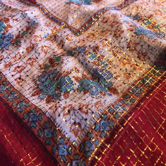Vintage India Red Scarf with Gold Shimmer - Picture 2 of 7